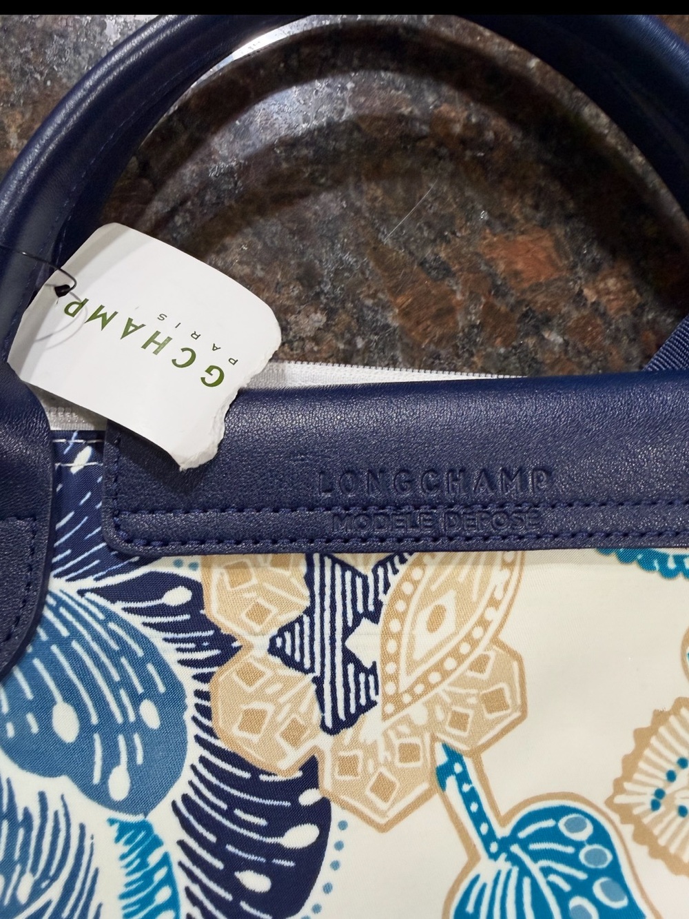 Longchamp Le Pliage Bag | Blue | Floral | Designer Luxury - Picture 2 of 8